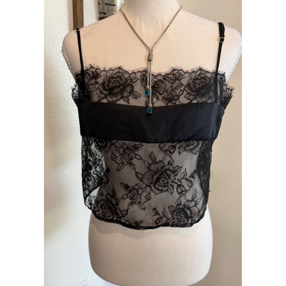 Victoria's Secret Black Floral Lace Sheer Cami Crop Top NWT Size M